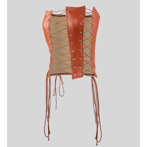 Cape Clique Sexy Adjustable Spaghetti PU Lace Up Front Tube Top Cutout Cami Tank - Picture 3 of 8